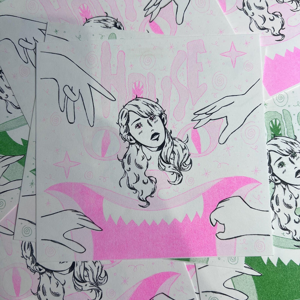 hausu riso print (green + pink) 𖡼.𖤣𖥧 𖠿 𖡼.𖤣𖥧